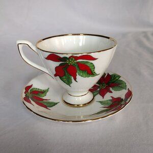 Vintage Taylor & Kent Bone China Poinsettia Teacup and Saucer.